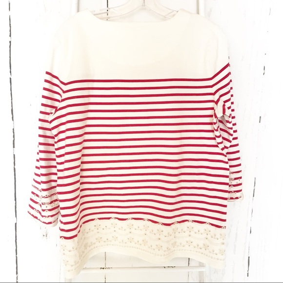 BeachLunchLounge Red Cream Striped Top with Eyelet - Picture 2 of 6